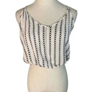 Blush J Crop Tank Top S Small Blue Cream Retro Print